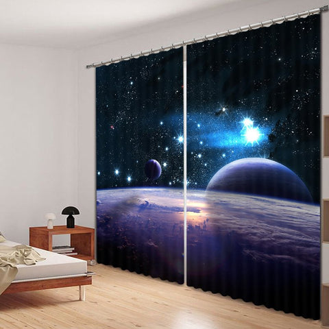 3D Blackout Scenery Curtains Galaxy Grommet Curtains Insulated Room Living Room Bedroom Decoration Curtains Set of 2 Panels Heat Insulation Sun Protection