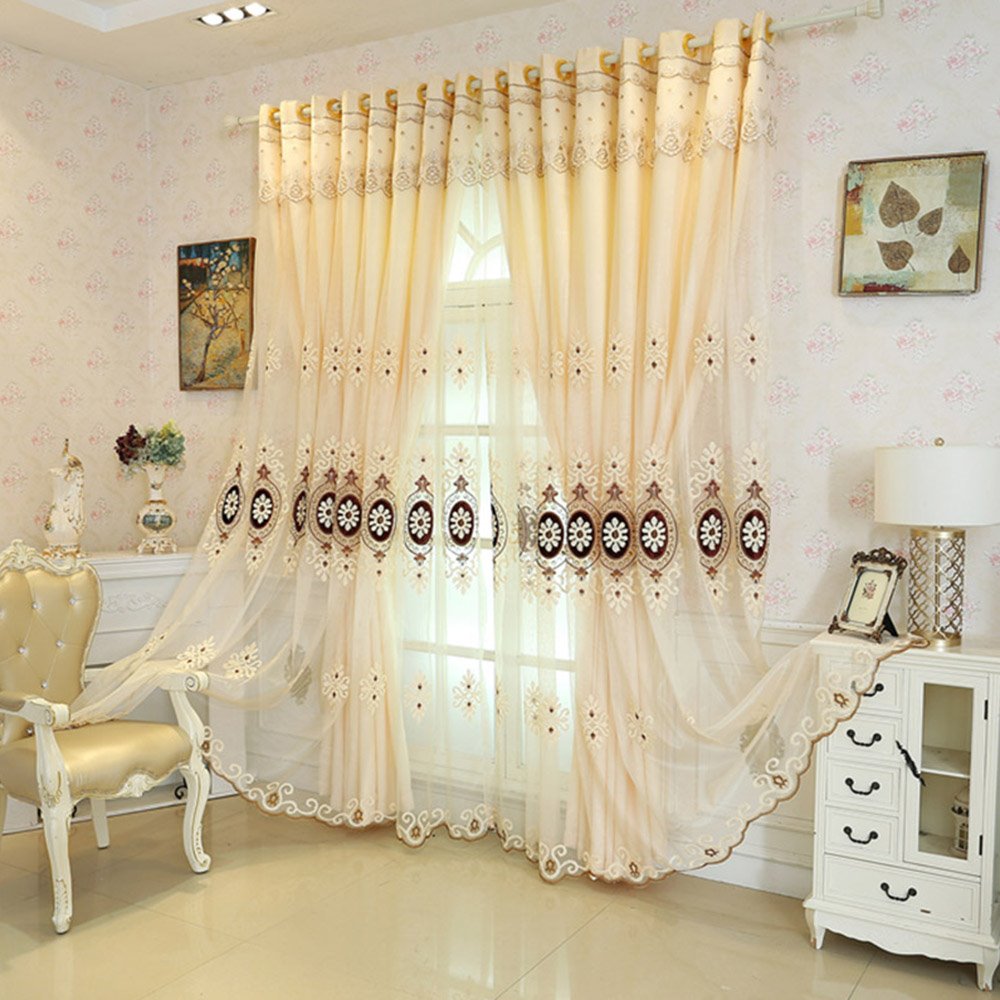 Conjuntos de cortinas florales con bordado moderno, cortina transparente y con forro, apagón de poliéster para sala de estar y dormitorio 