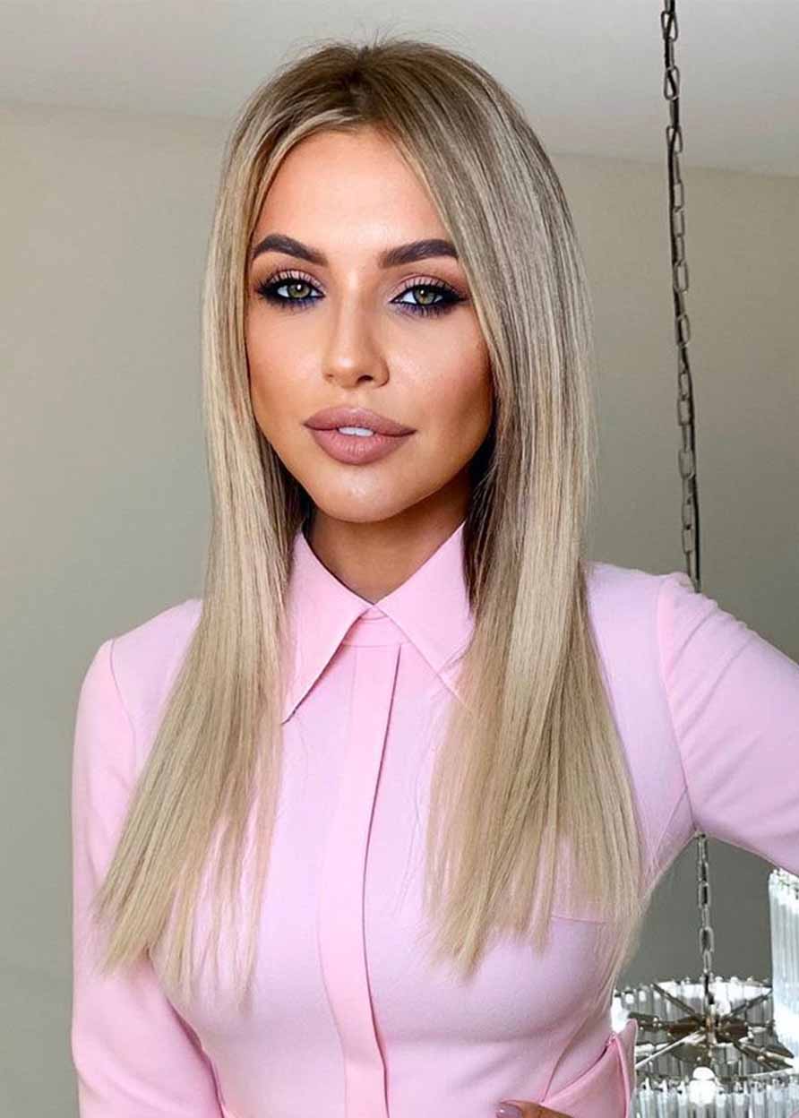 Women's Bob Style Slik Straight Blonde Color Synthetic Hair Capless 130% 22 Inches Wigs