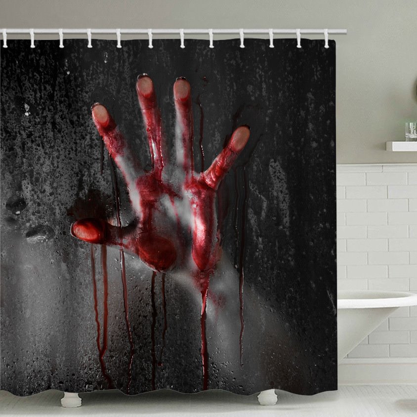 Halloween 3D Shower Curtain Bloody Hand Window Curtains for Halloween Decorations Theme Decor Props Bathroom Polyester Waterproof Mouldproof