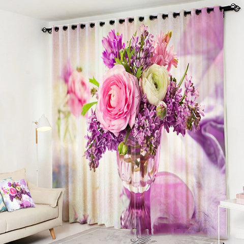 Rosa Rose 3D-Blumenvorhänge, 2 Bahnen, Verdunkelungsvorhänge für Wohnzimmer, Schlafzimmer, Dekoration, kein Pilling, kein Ausbleichen, kein Abstreifen, Polyester 
