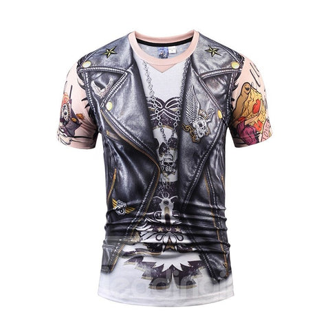 Lifelike Round Neck Weskit Pattern 3D Painted T-Shirt