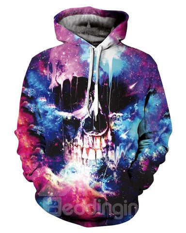 Unisex Skull Halloween Pullover Kangaroo Pocket 3D Painted Hoodie