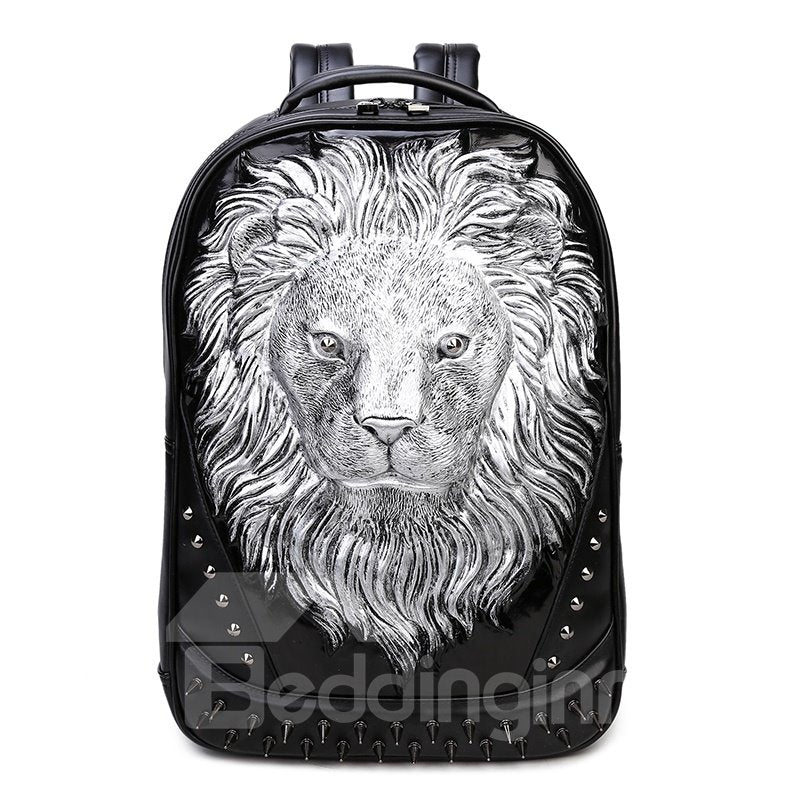 Personalized 3D Lion PU Leather Durable Casual Laptop Backpack School Bag