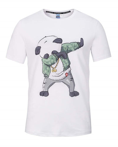 Rundhals-T-Shirt mit Cartoon-Panda-Tanzmuster, weiß, 3D-bemalt