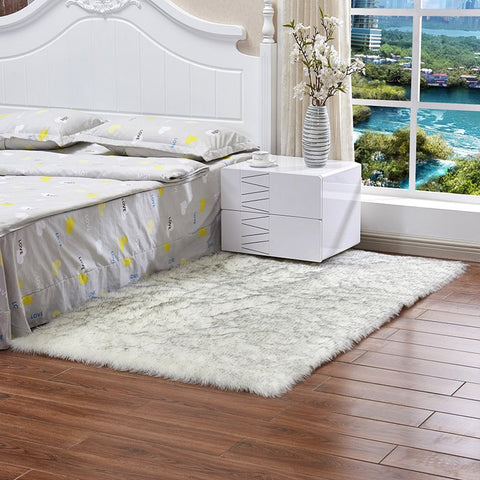 Soft Shaggy Faux Fur Sheepskin Rugs Non Slip Bedroom Mats Fluffy Soft Home Bedroom Rug