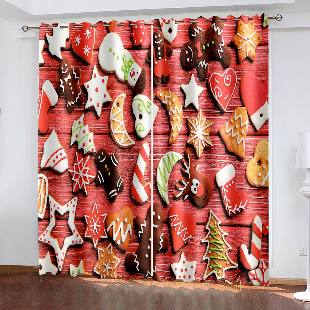 Cortinas opacas 3D, cortinas con estampado de bocadillos de Navidad rojos para sala de estar, dormitorio, ventana, juego de 2 paneles 