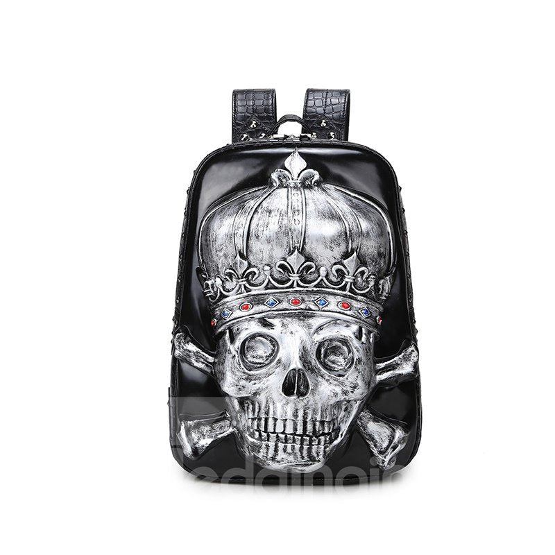 3D Crown Skull Studded Backpack PU Leather Shoulder Bag