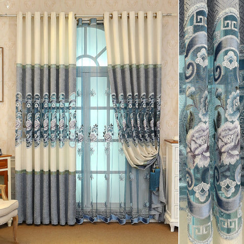 European Elegant Floral Embroidery Shading Curtains Hollow Curtain for Living Room Bedroom Decoration Custom 2 Panels Drapes No Pilling No Fading No off-lining 50% Shading Rate