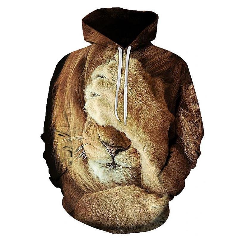 Sudadera con capucha con estampado de león para hombre, sudadera con capucha con estampado 3D de animales novedosos 