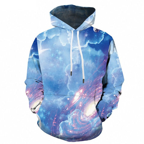 Novelty 3D Print Men's Hoodie Blue Sky Couple Outfit Unisex Pullover Hoodies Fashion Long Sleeve Loose Polyester Sweatshirt Sportswear