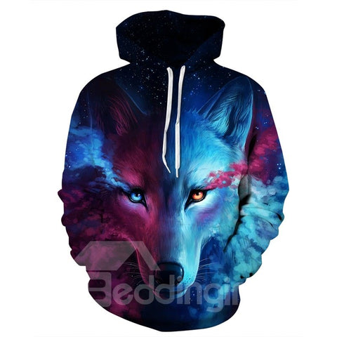 Unisex Realistic 3D Digital Print Pullover Hoodie Hooded Sweatshirt Wolf