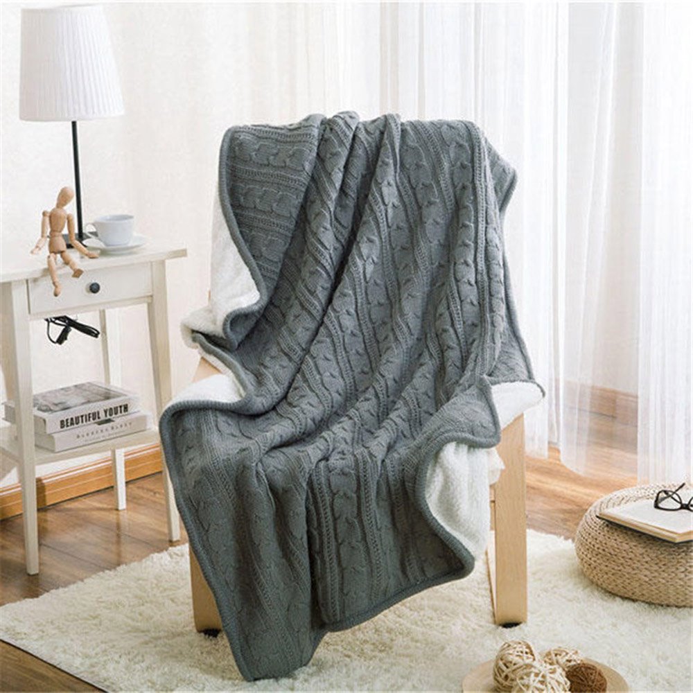 Warm Bed Blanket Machine Wash Acrylic Blanket Simple Style Solid Color Soft and Fluffy Double Layer Throw Blanket