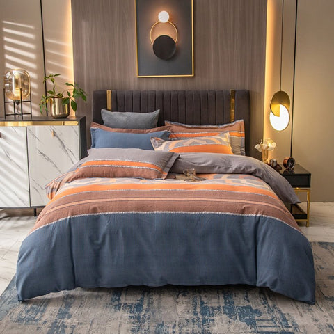 Modernes, farblich passendes 4-teiliges Bettwäsche-Set/Bettbezug-Set, weiche, bequeme Baumwolle, Doppelbettgröße 