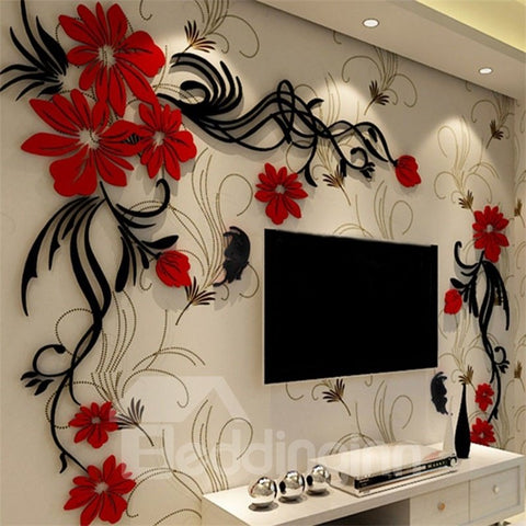 Elegant Flower Vine Pattern Acrylic Material Living Room 3D Wall Sticker