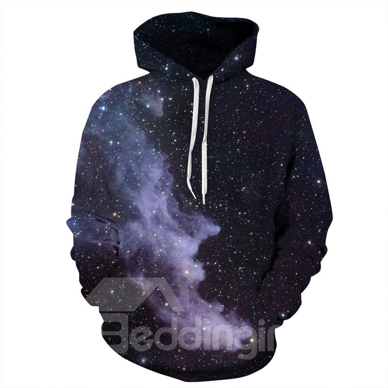 Sudadera con capucha pintada en 3D con estampado de poliéster de manga larga, color negro, estrella, galaxia, cielo