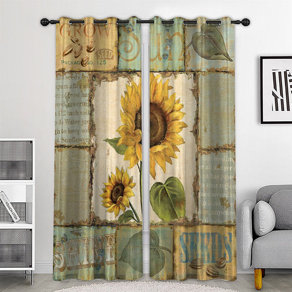 Moderne, kreative 3D-bedruckte Verdunkelungsvorhänge, Sonnenblume, 2 Bahnen, Vorhänge für Wohnzimmer, Schlafzimmer, Dekoration, kein Pilling, kein Ausbleichen, kein Abstreifen, Polyester 