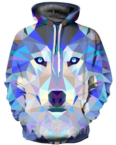 Langarm-Kapuzenpullover mit geometrischem Rauten-Wolf-Muster und 3D-Bemalung