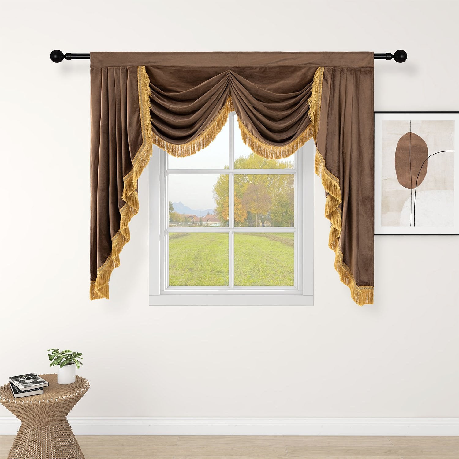 Royal Wunderschöner luxuriöser Volant, einfarbig, für Wohnzimmer, luxuriöse Heimdekoration, Vorhänge, Schlafzimmer, Küche, Rot, Weiß, Grau, Braun, Beige, 155,5 x 124,9 cm 