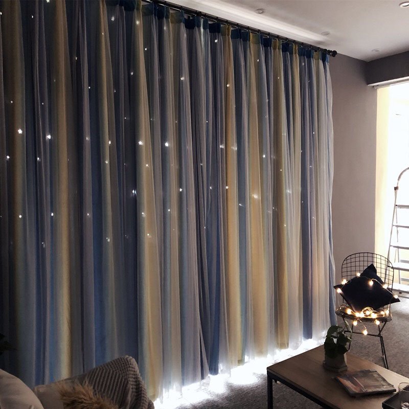 Cortinas opacas personalizadas ahuecadas con estrella de estilo romántico para sala de estar y dormitorio 