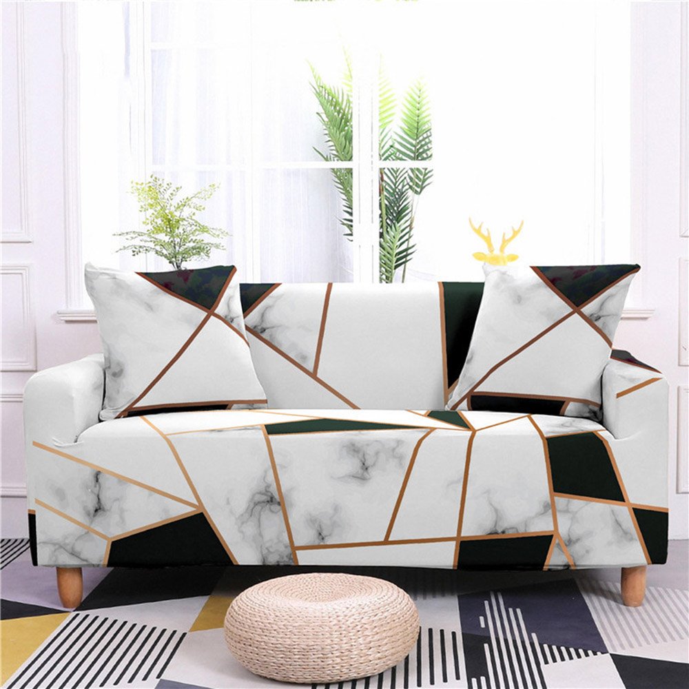 Funda de sofá elástica de 1/2/3/4 plazas, fundas de sofá con estampado geométrico de mármol, fundas protectoras universales elásticas para muebles