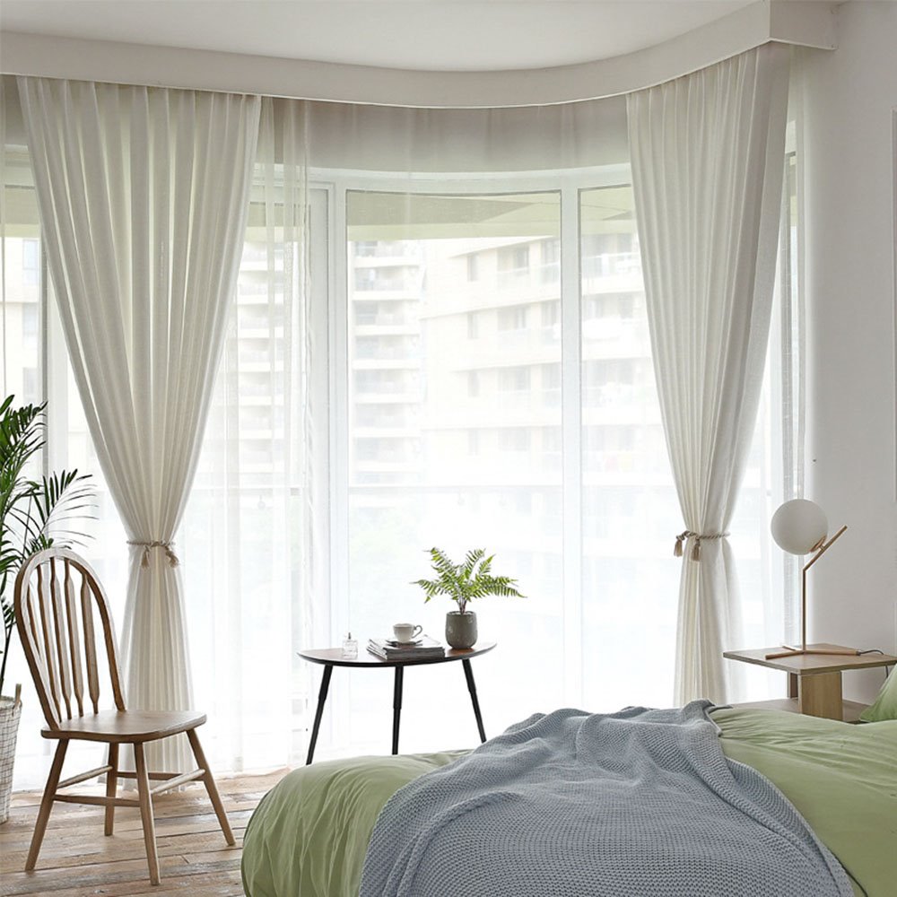 Cortinas transparentes lisas blancas simples y modernas para sala de estar, dormitorio, lino, personalizadas, 2 paneles, cortinas de gasa transpirables, sin pelusas, sin decoloración, sin forro 