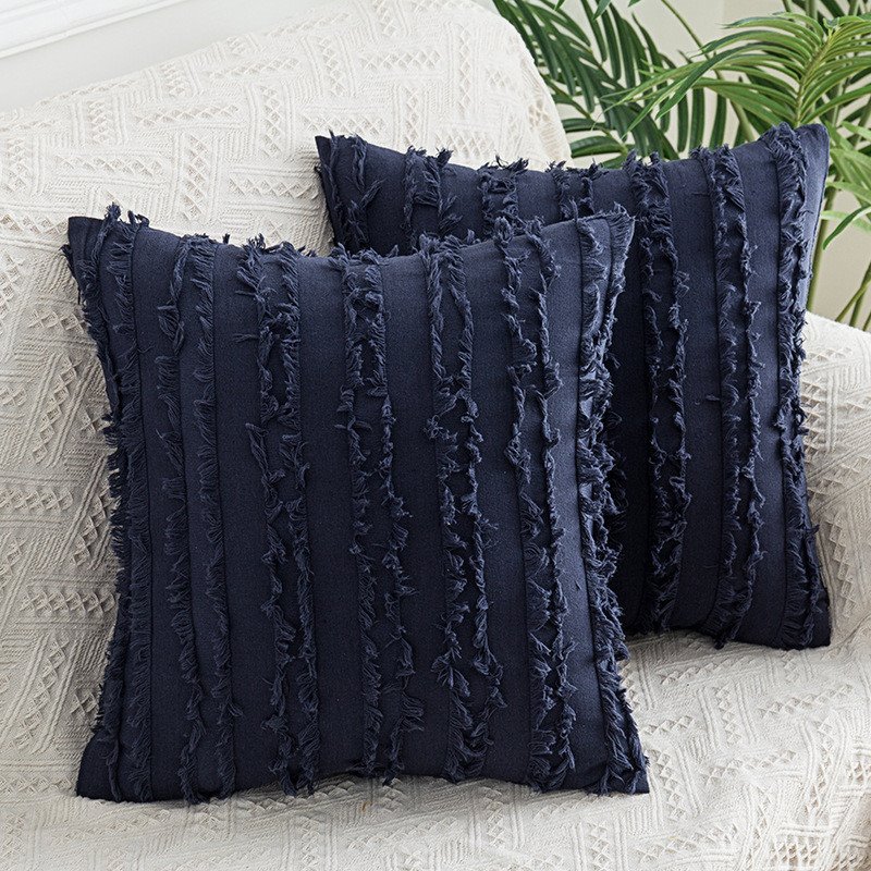 Cojín moderno para sofá, almohada de cintura de color sólido con flecos de algodón y lino