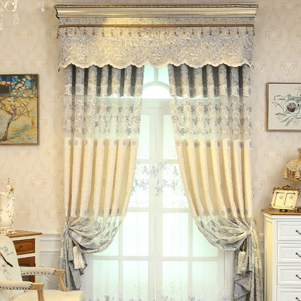 Cortinas transparentes florales con bordado europeo para sala de estar, decoración de dormitorio, 2 paneles personalizados, cortinas de gasa transpirables, sin pelusas, sin decoloración, sin forro de poliéster 