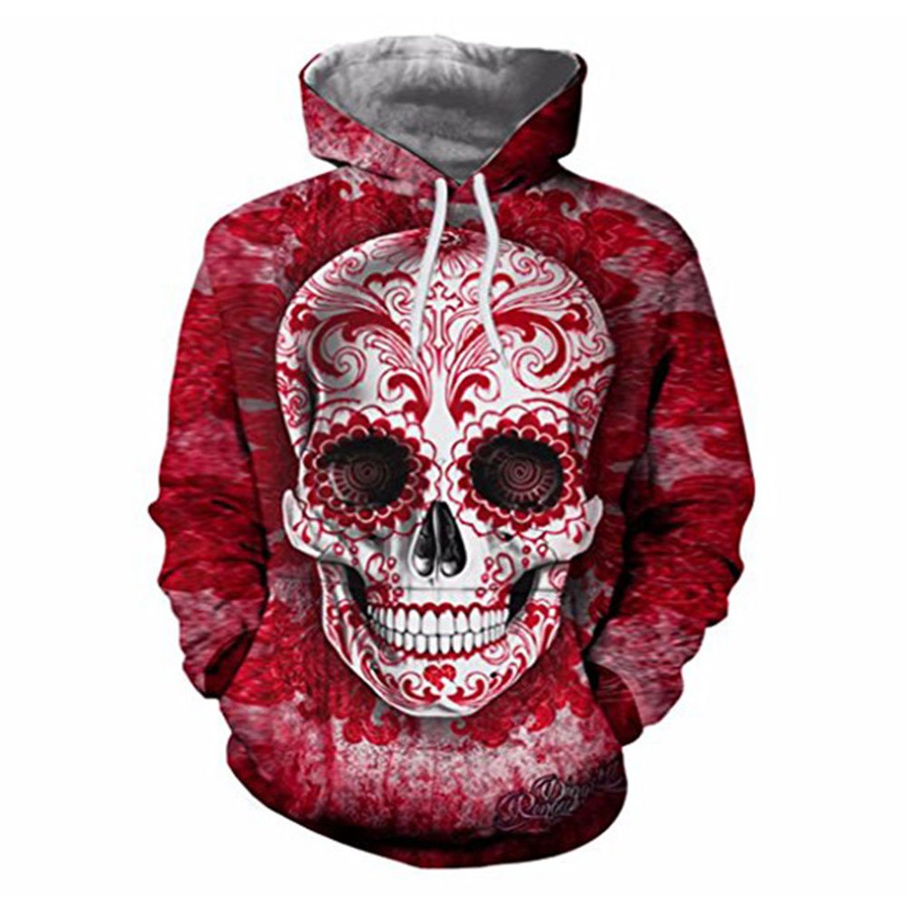 Halloween-Schädel, 3D-gedruckter Unisex-Pullover, langärmeliger Kapuzen-Sportbekleidungs-Damen-Hoodie 