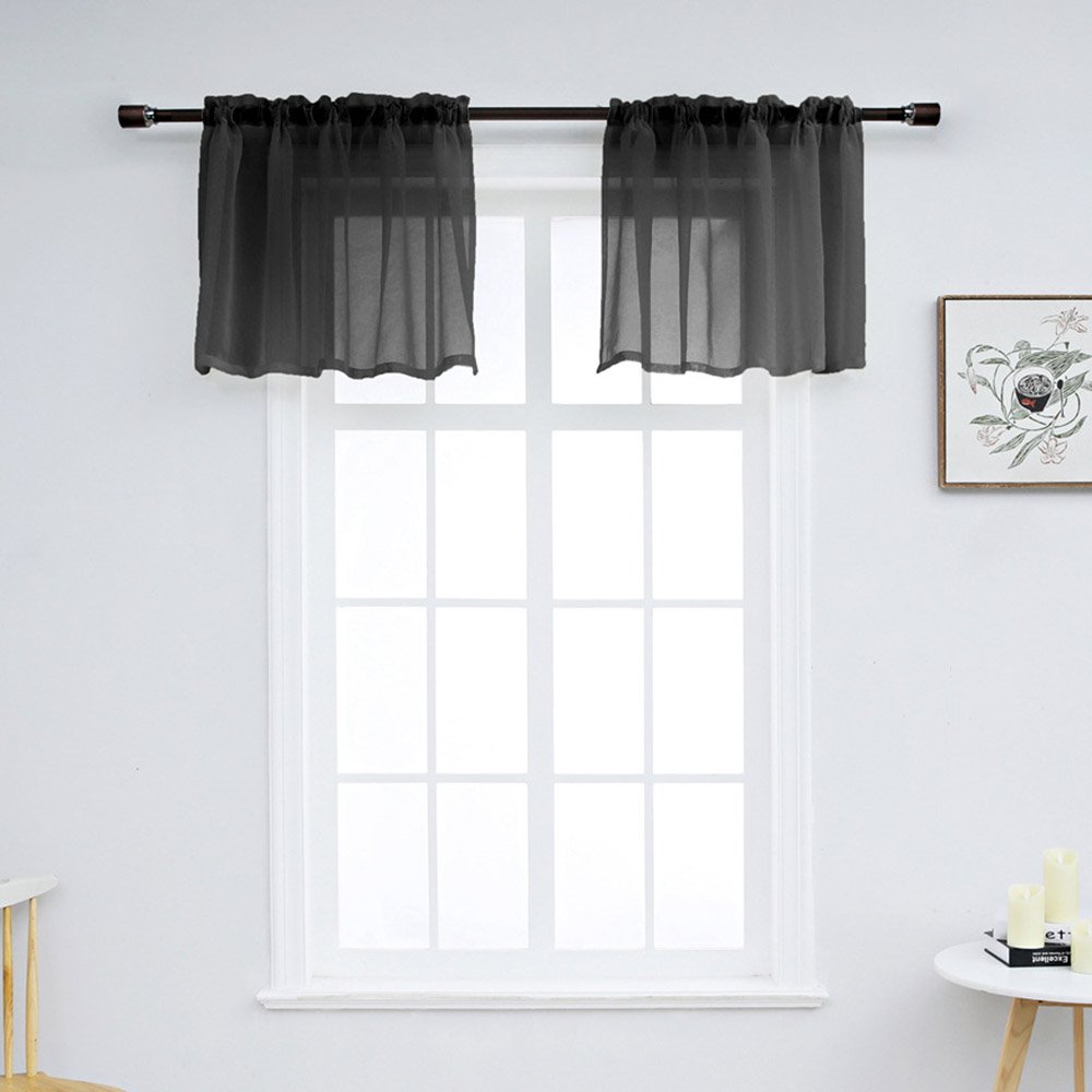 Modern Simple Solid Color Window Valance 1 Pc Sheer Voile Valance for Kitchens Bathrooms Basements & More