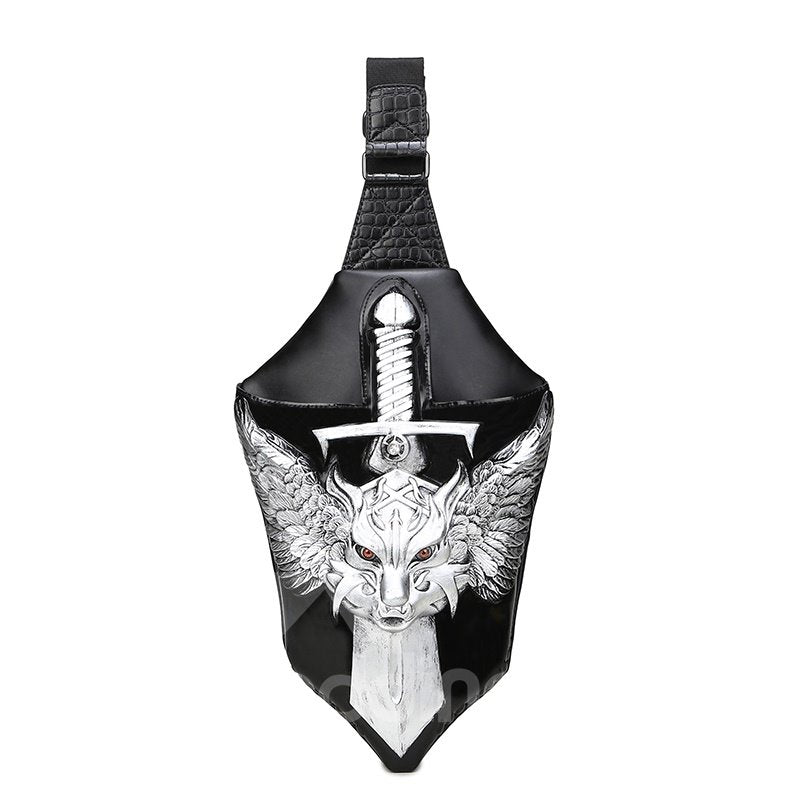 3D Dragon Sword Backpack PU Leather Rucksack Shoulder Bag