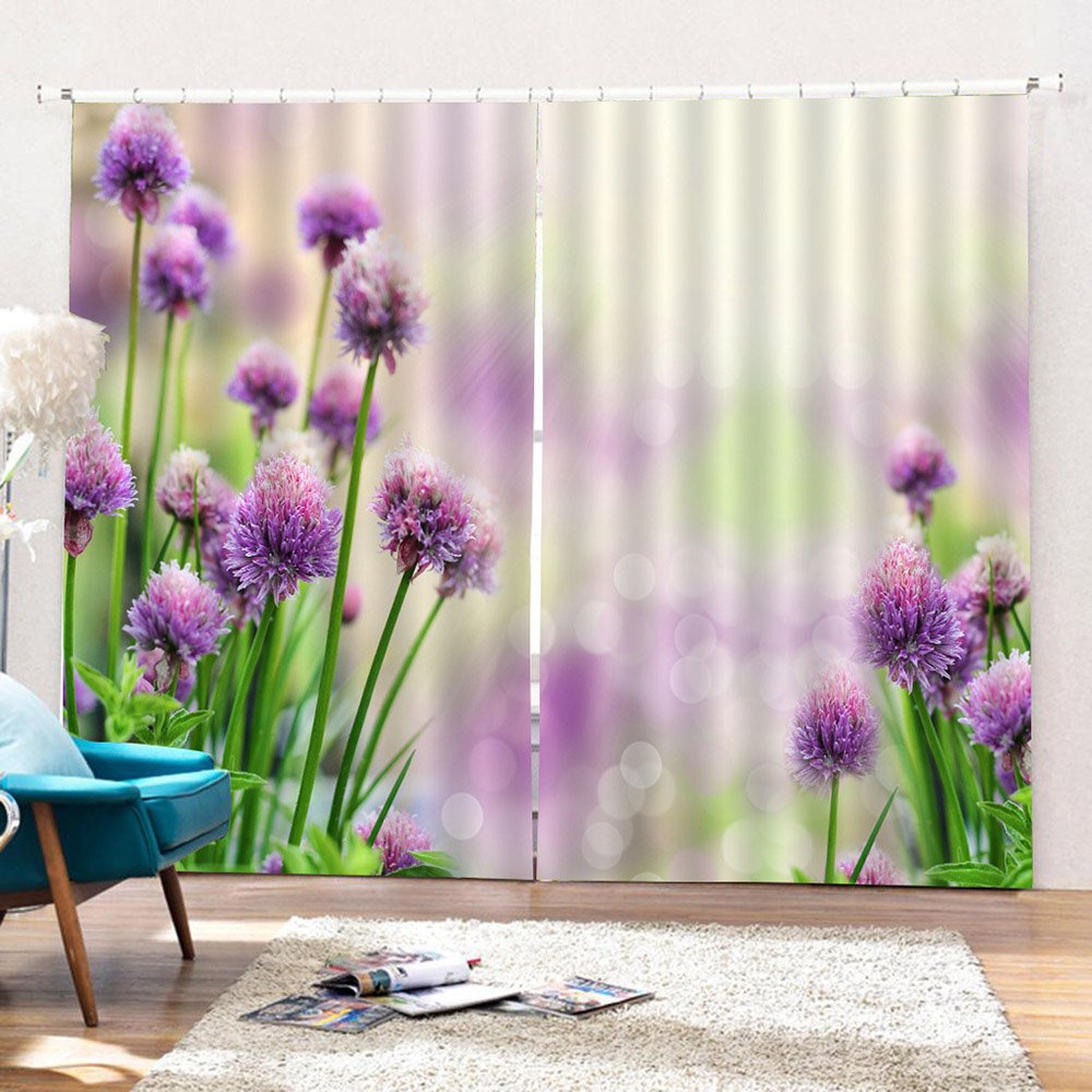 Modern Purple 3D Floral Curtains North Scallions 2 Panels Drapes for Living Room Bedroom Decoration No Pilling No Fading No off-lining Polyester