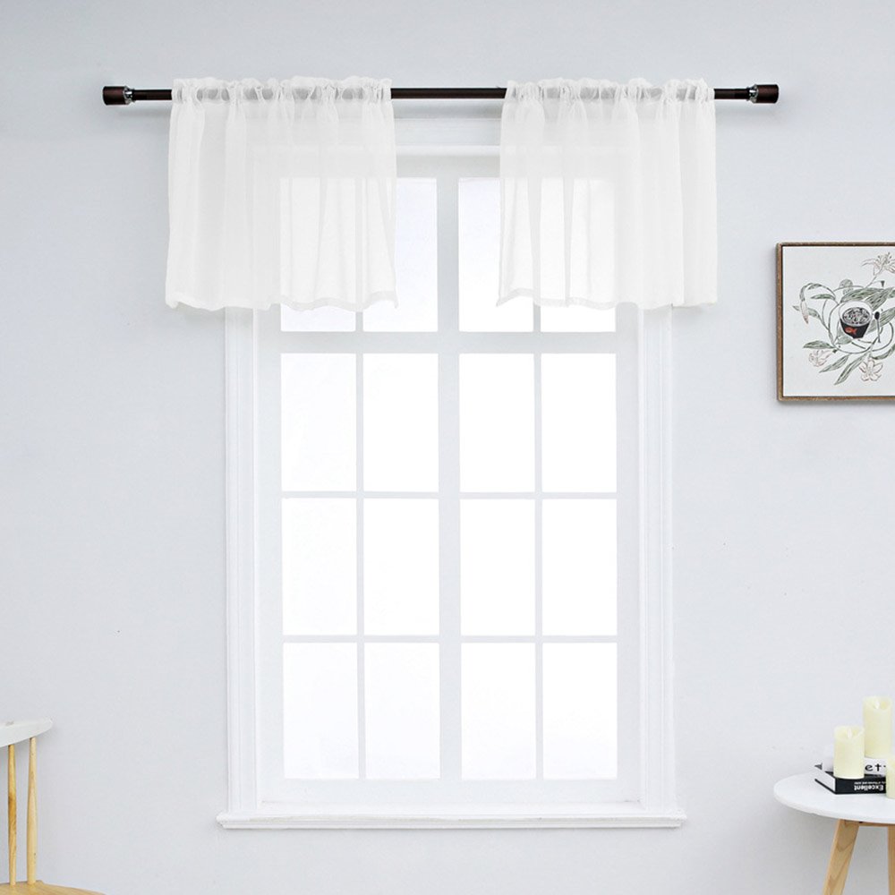 Modern Simple Solid Color Window Valance 1 Pc Sheer Voile Valance for Kitchens Bathrooms Basements & More