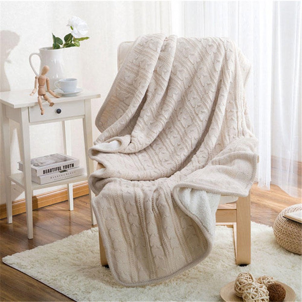 Warm Bed Blanket Machine Wash Acrylic Blanket Simple Style Solid Color Soft and Fluffy Double Layer Throw Blanket