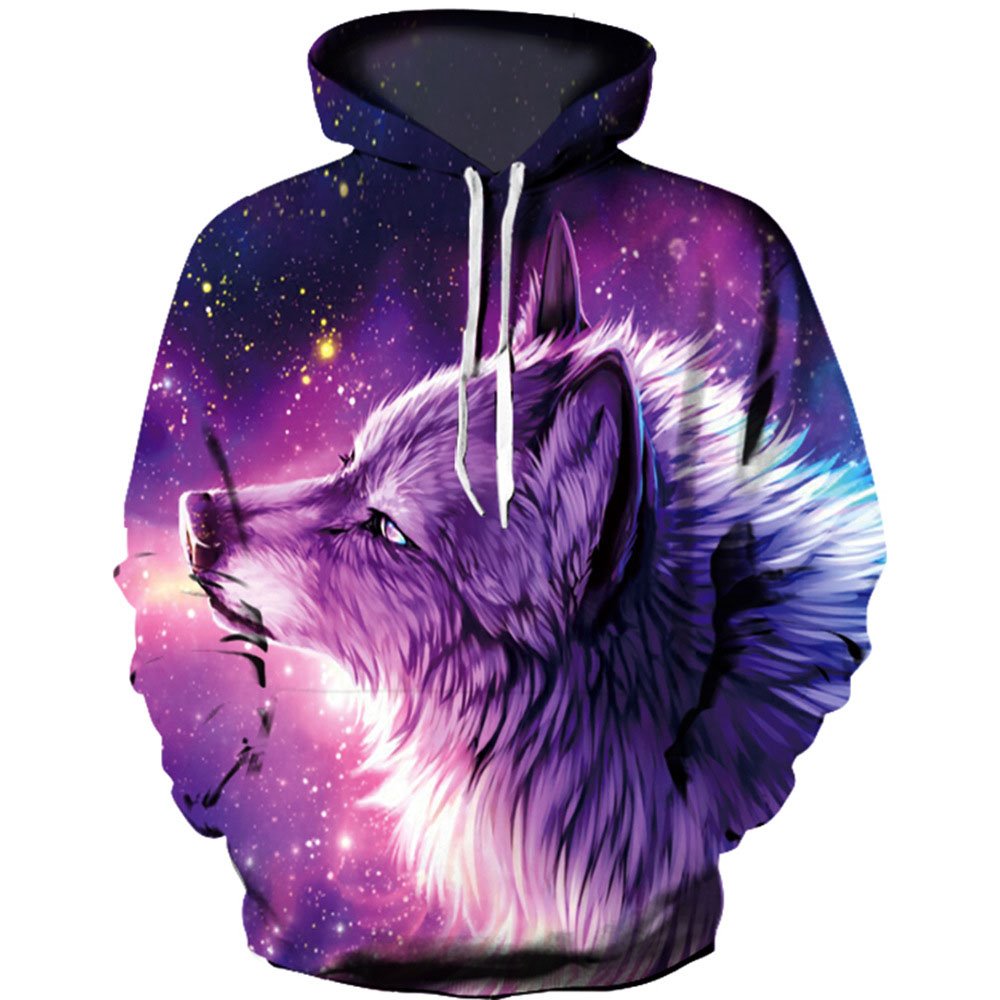 Casual 3D Print Men's Hoodie Purple Wolf Couple Outfit Unisex Pullover Hoodies Fashion Long Sleeve Loose Sweatshirt Sportswear