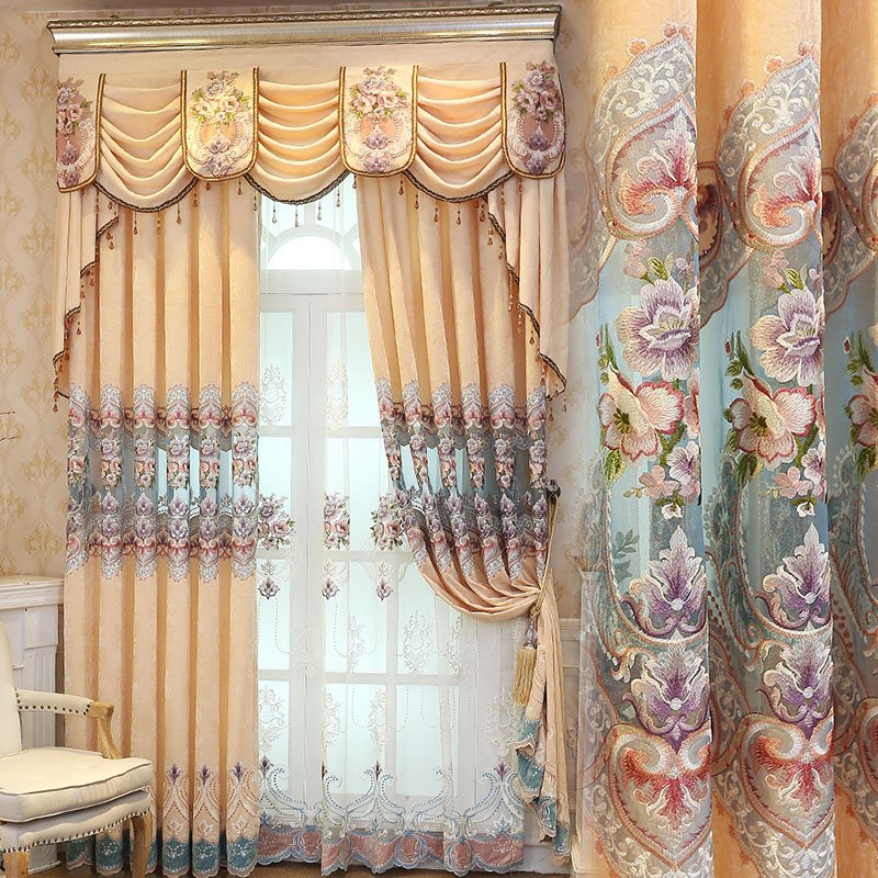 Blackout Curtains Floral Embroidery Yellow Shading Curtains Noble and Elegant for Living Room Bedroom Decoration Custom 2 Panels Drapes