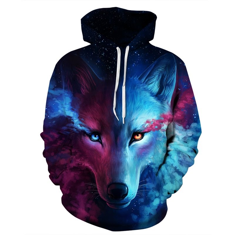 Sudadera con capucha unisex con impresión digital 3D realista, sudadera con capucha, lobo