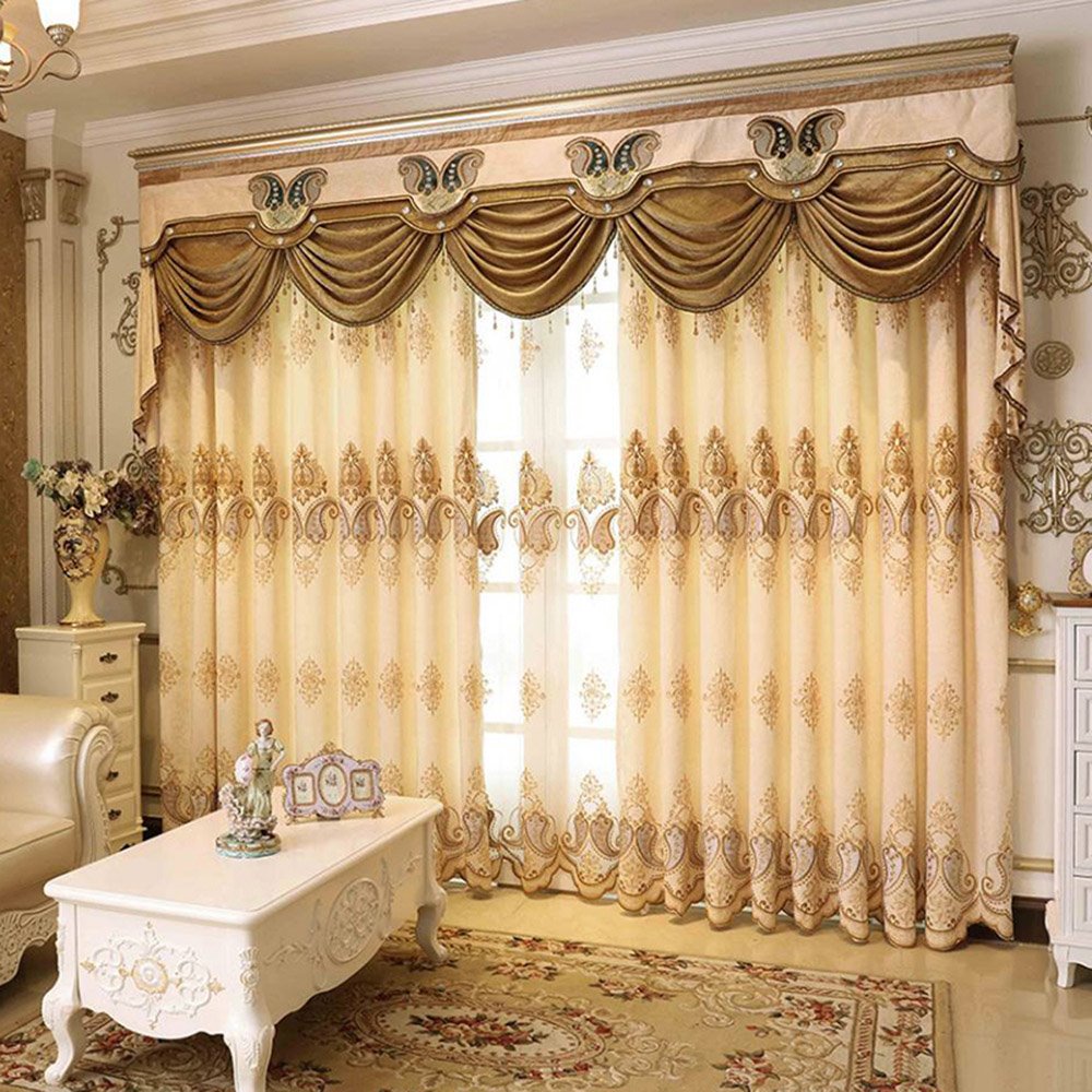 European Luxury Elegant Embroidered Shading Curtains Yellow Blackout Curtain for Living Room Bedroom Custom 2 Panels Drapes No Pilling No Fading No off-lining