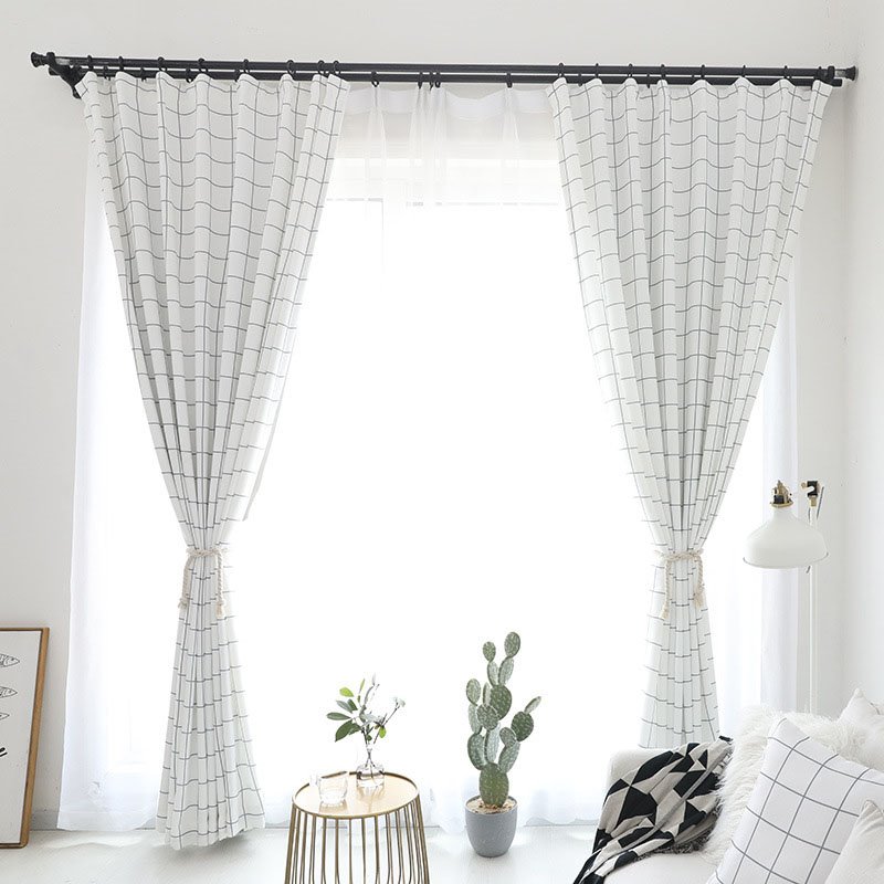Modern Window Farmhouse Curtains Ins Lattice Drapes Hooks Smooth and Soft Polyester Free Curtains Hooks