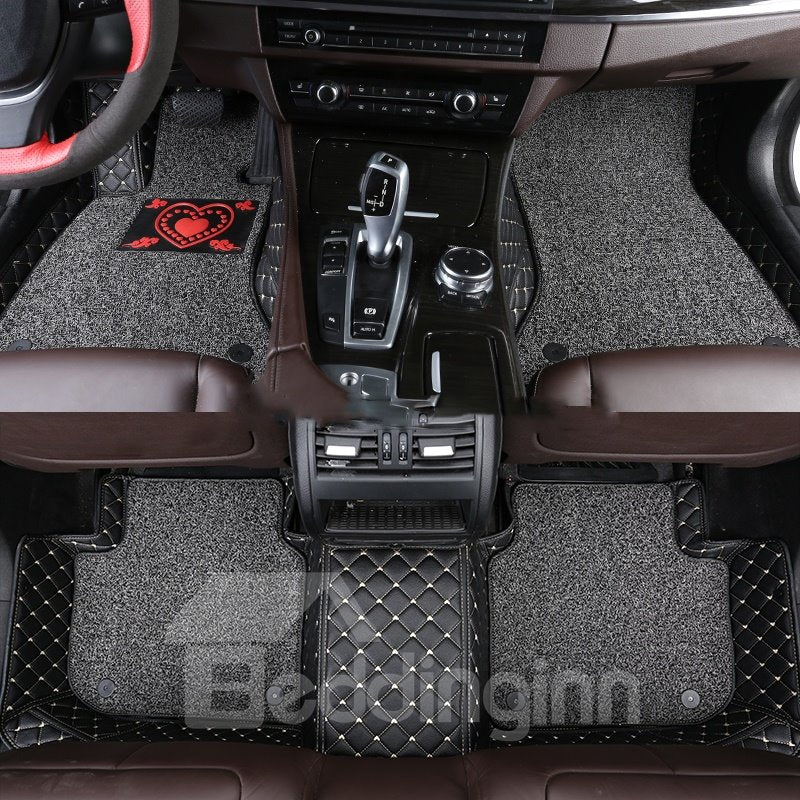 With Heart-shaped Pattern Double-deck Waterproof Custom Fit Car Floor Mat