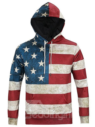 Langärmliger Kapuzenpullover mit amerikanischem Flaggenmuster und 3D-Bemalung