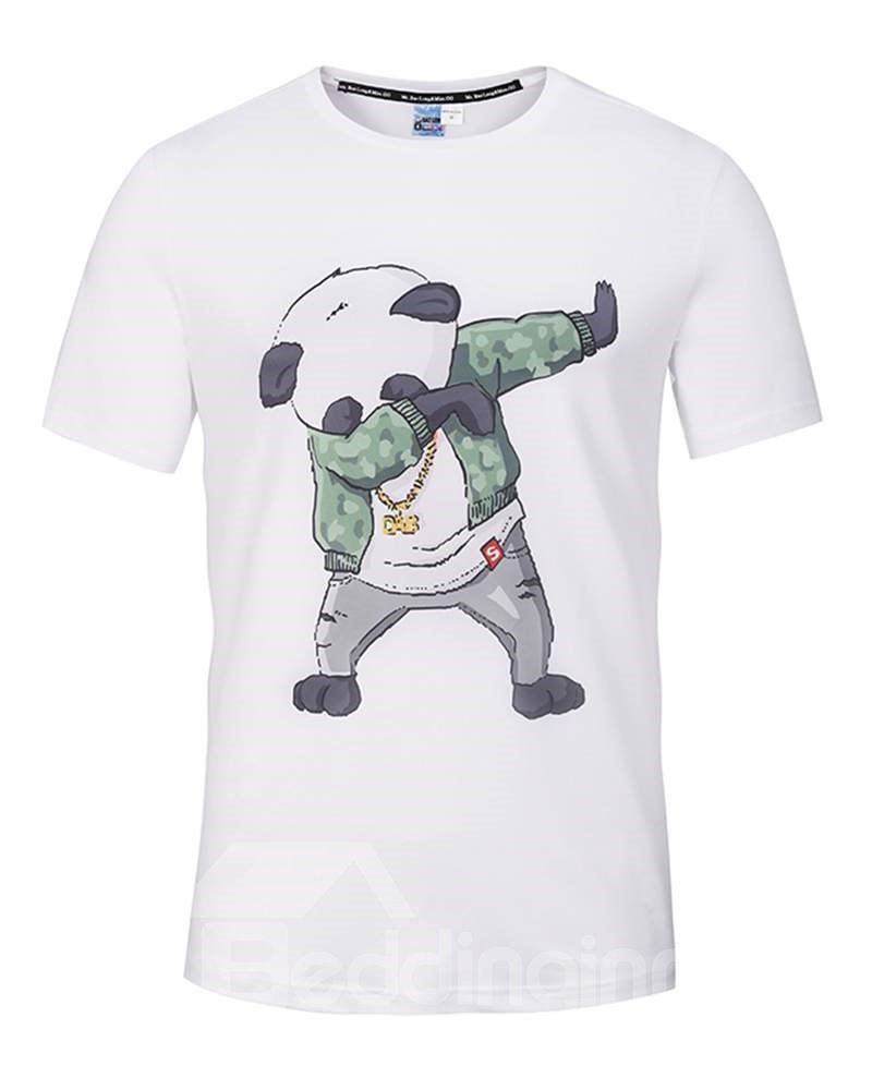 Rundhals-T-Shirt mit Cartoon-Panda-Tanzmuster, weiß, 3D-bemalt
