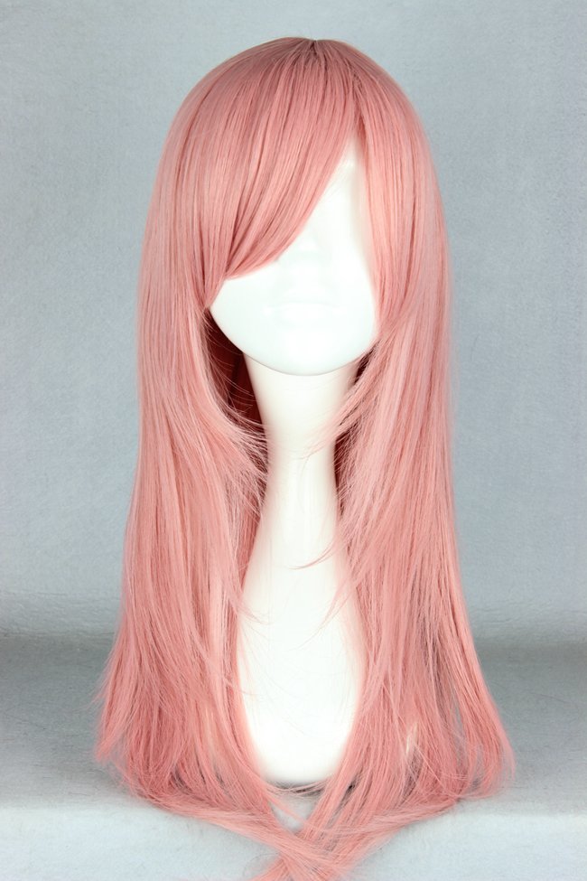 Japanese Middle Straight Rose Pink Cosplay Wigs 22 Inches