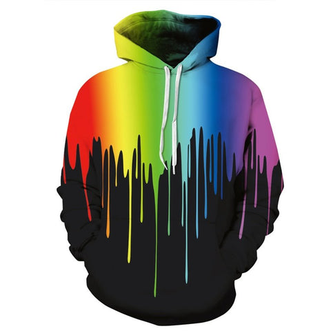 Long Sleeve Colorful Rock Fashion Rainbow Pattern 3D Painted Hoodie