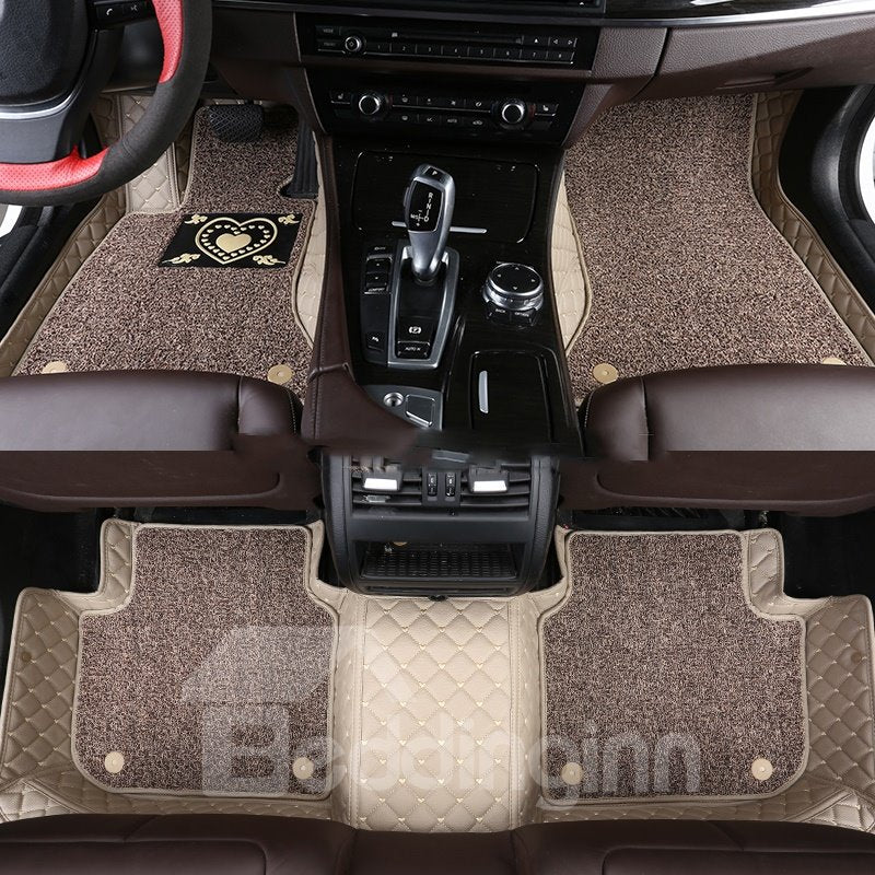 With Heart-shaped Pattern Double-deck Waterproof Custom Fit Car Floor Mat