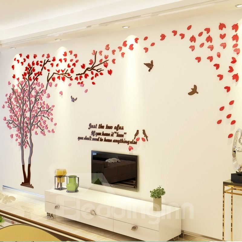 Etiqueta engomada de la pared 3D de la sala de estar del lado izquierdo del patrón del árbol del material acrílico de 4 colores