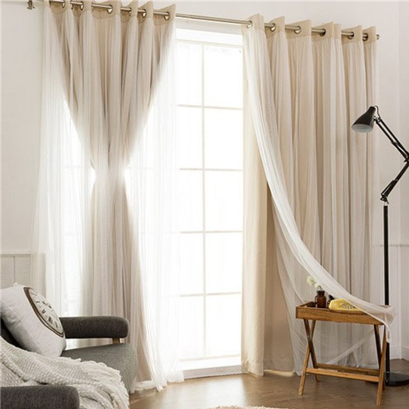Doppelschichtige Verdunkelungs-Elylet-Vorhänge, Spitze, solide Fenstervorhang-Sets für Wohnzimmer, Schlafzimmer, Dekoration, 2 Paneele, Schattierungsrate 95 % 