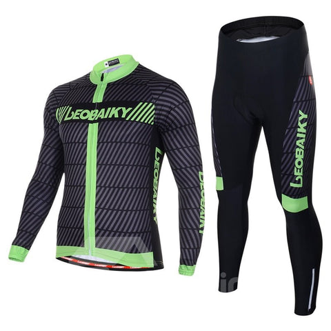 Men's Cycling Clothing Set Breathable Quick Dry Long Sleeve Jersey Green