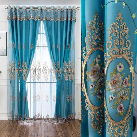Conjuntos de cortinas opacas con bordado floral, cortinas transparentes y con forro, cortinas dobles con sombreado completo para decoración de sala de estar y dormitorio, a prueba de rayos ultravioleta 