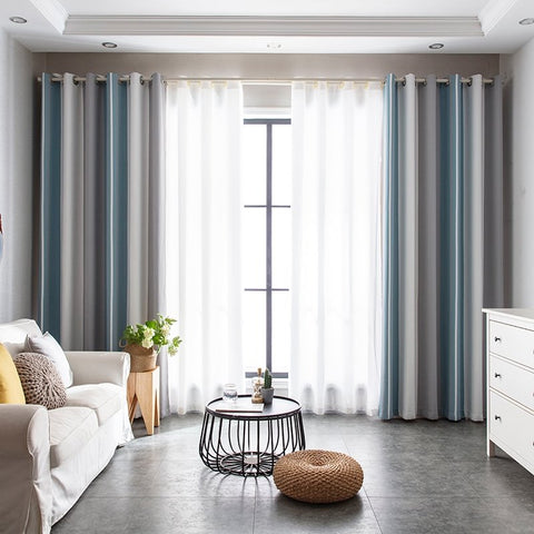Cortinas opacas de lino, cortinas de ventana azules y grises, aislamiento térmico, decoración del hogar para sala de estar, dormitorio, decoración personalizada 